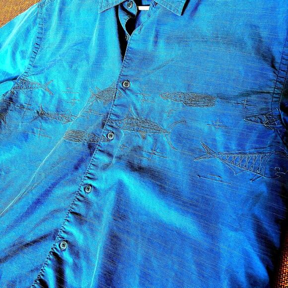 COVA Jantzen Men’s Coastal Fishing theme button up NWOT Size Large Ocean Marlin - Picture 4 of 8